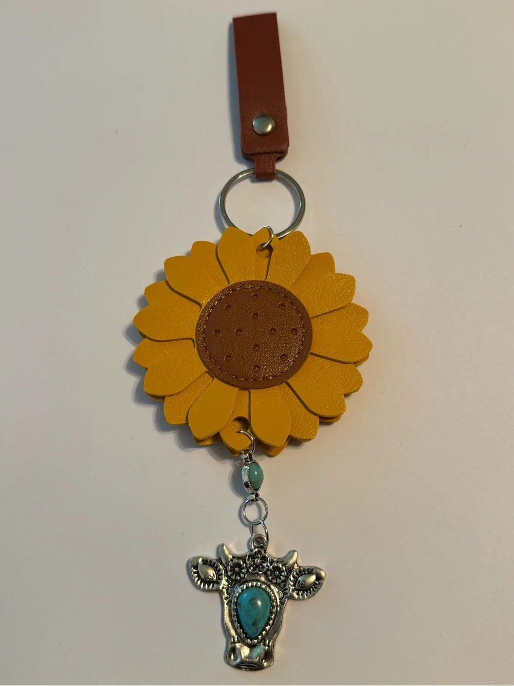 Boho Sunflower Highland Cow Keychain